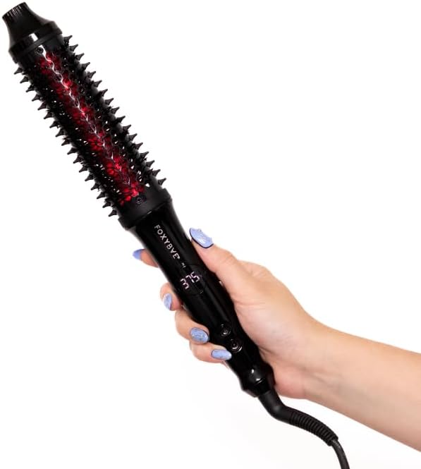 FoxyBae Thermal Brush with 1.5" Extra-Long Barrel & Infrared Technology - Hot Comb & Round Hair Brush for Styling, Volumizing & Straightening - Black Shimmer