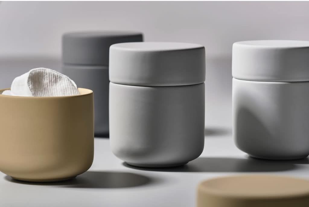 Zone Denmark Ume Taupe Cosmetic Jar - Elegant and Functional Storage Solution for Your Beauty Essentials, Infusing Scandinavian Design into Your Vanity Space (Eucalyptus Green)