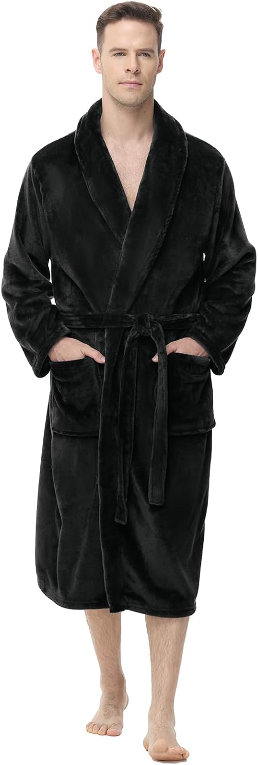 Yurhap Mens Fleece Robe, Soft Plush Robe for Men, Fluffy Bathrobe with Belt & 2 Pockets