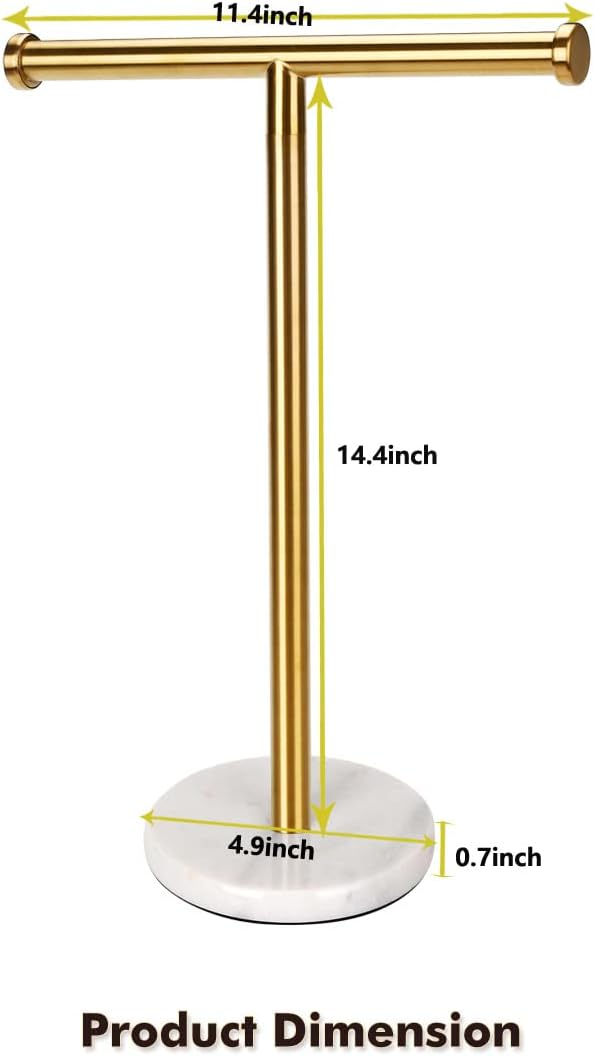 Gold Hand Towel Holder Stand Countertop, Sturdy Marble Base, Hand Towel Rack for Bathroom (Gold Brushed)