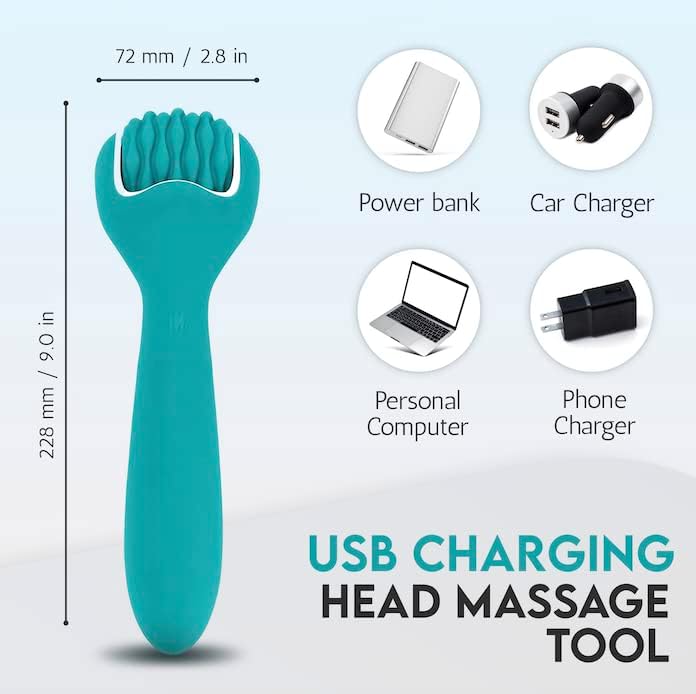 Silicone Ice Head Massage Roller for Head, Neck, Jaw, Ear, and Sinus Relief-Rechargeable Handheld Massage Roller with Comfortable Grip (Teal)