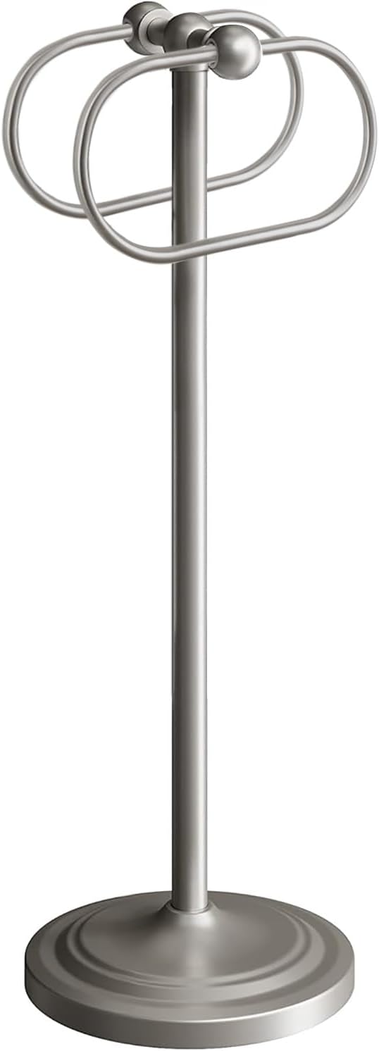 17 Inch Stainless Steel Hand Towel Holder Double Stand Hand Towel Ring for Washcloths or dishcloths Non-Slip Base Free Standing Towel Rack for Bathroom Kitchen (Brushed)