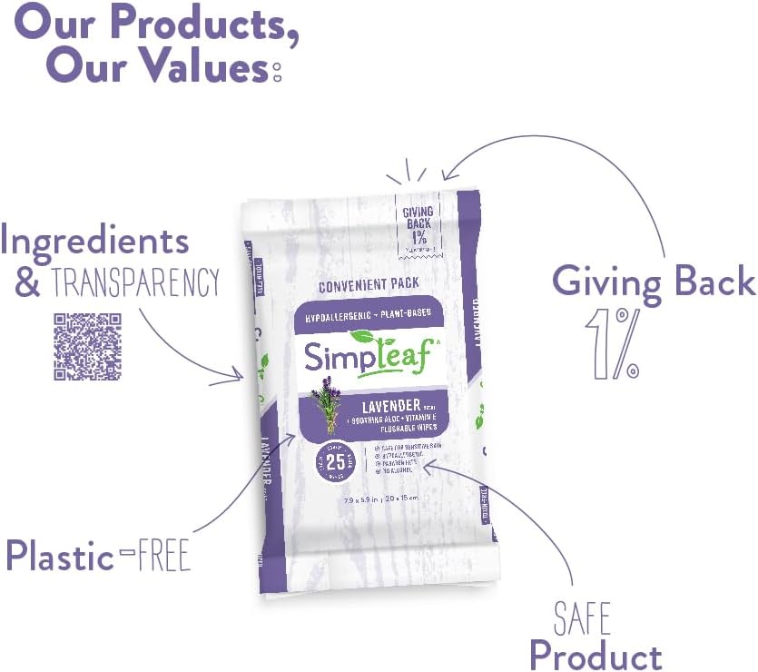 Simpleaf Flushable Wet Wipes Aloe Vera| Eco-Friendly, Paraben & Alcohol Free | Hypoallergenic & Safe for Sensitive Skin | Soothing Aloe Formula | (16 x 25 Counts Convenient Pack) 400 Counts Total