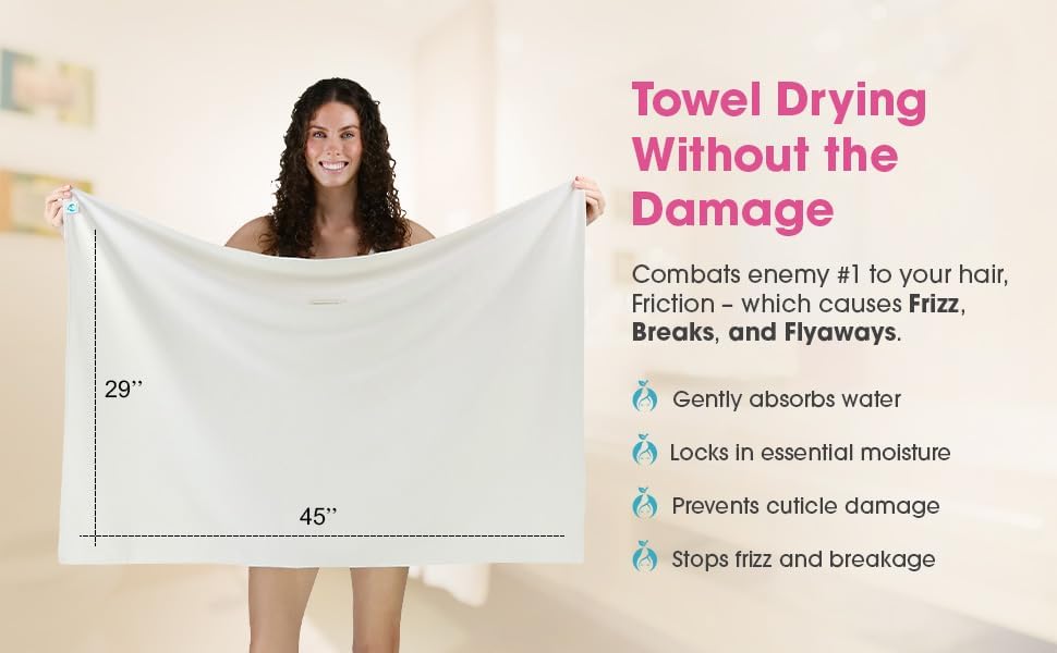 Hair RePear Anti Frizz Premium Cotton Hair Towel Wrap, Wet Hair Towel Wrap for Women, Plop Scrunch Curly, Wavy, Straight Hair, Not Processed, Dyed, or Bleached (Greige, Off White, 29” x 45”)