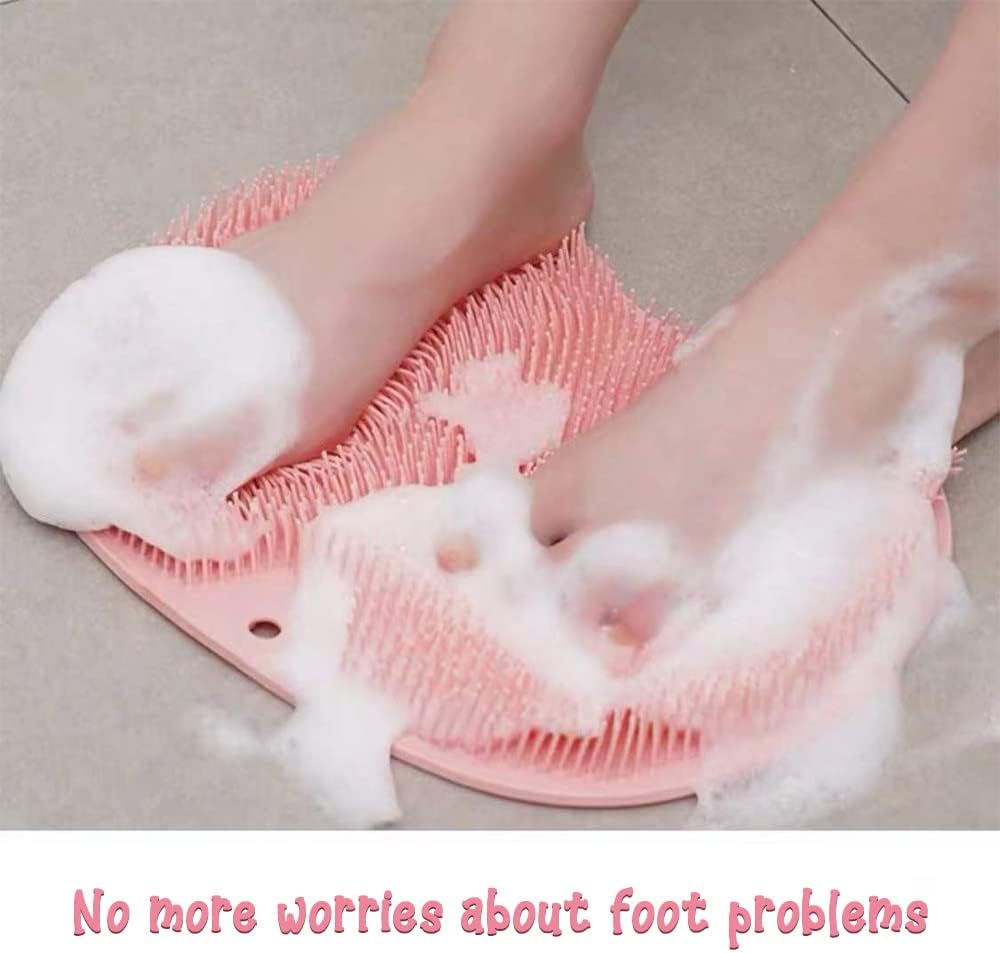 Foot Back Cleaning Pad, 2024 Upgrade Shower Foot Scrubber Mat Slip Suction Cups Foot Scrubber, Shower Foot Scrubber Mat Back Washer for Men and Women (Grey)