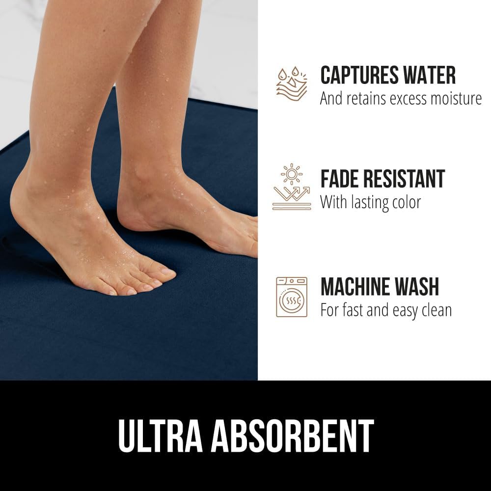 GORILLA GRIP Thick Memory Foam Toilet Rug for Bathroom, Square Shaped Washable, Soft Absorbent Velvet Topside Floor Mats, Machine Wash, Cushioned Luxury Rugs for Bath Room, 22.5x19.5 Navy Blue