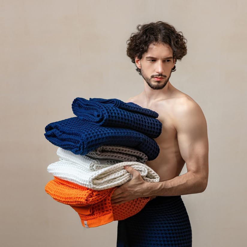 Luxury Japanese Cotton Silk Waffle Bath Towel | Plush, Absorbent, and Quick Dry (Shell White, Face Towel, 16" x 16")