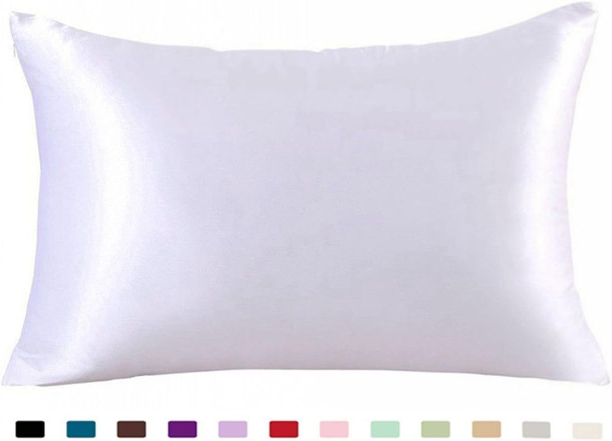JUWENIN,Luxury Satin Pillowcase with Zipper (Silky Satin Pillow Case for Hair) Set of 2 (Queen, White)