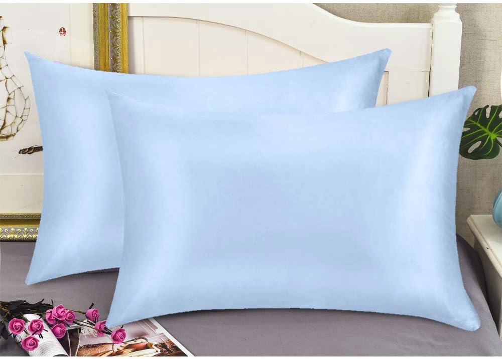 100% Mulberry Silk Pillowcases Set of 2 for Hair and Skin and Super Soft and Breathable Queen Size Nature Silk Pillowcases (Queen, Blue)