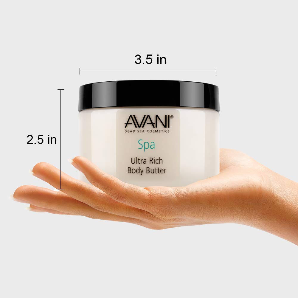 Avani Dead Sea Body Butter – Ultra-Rich Exfoliating & Hydrating Formula with Aloe Vera, Shea, Jojoba, Sunflower & Olive Oils – Suitable for All Skin Types – Vanilla