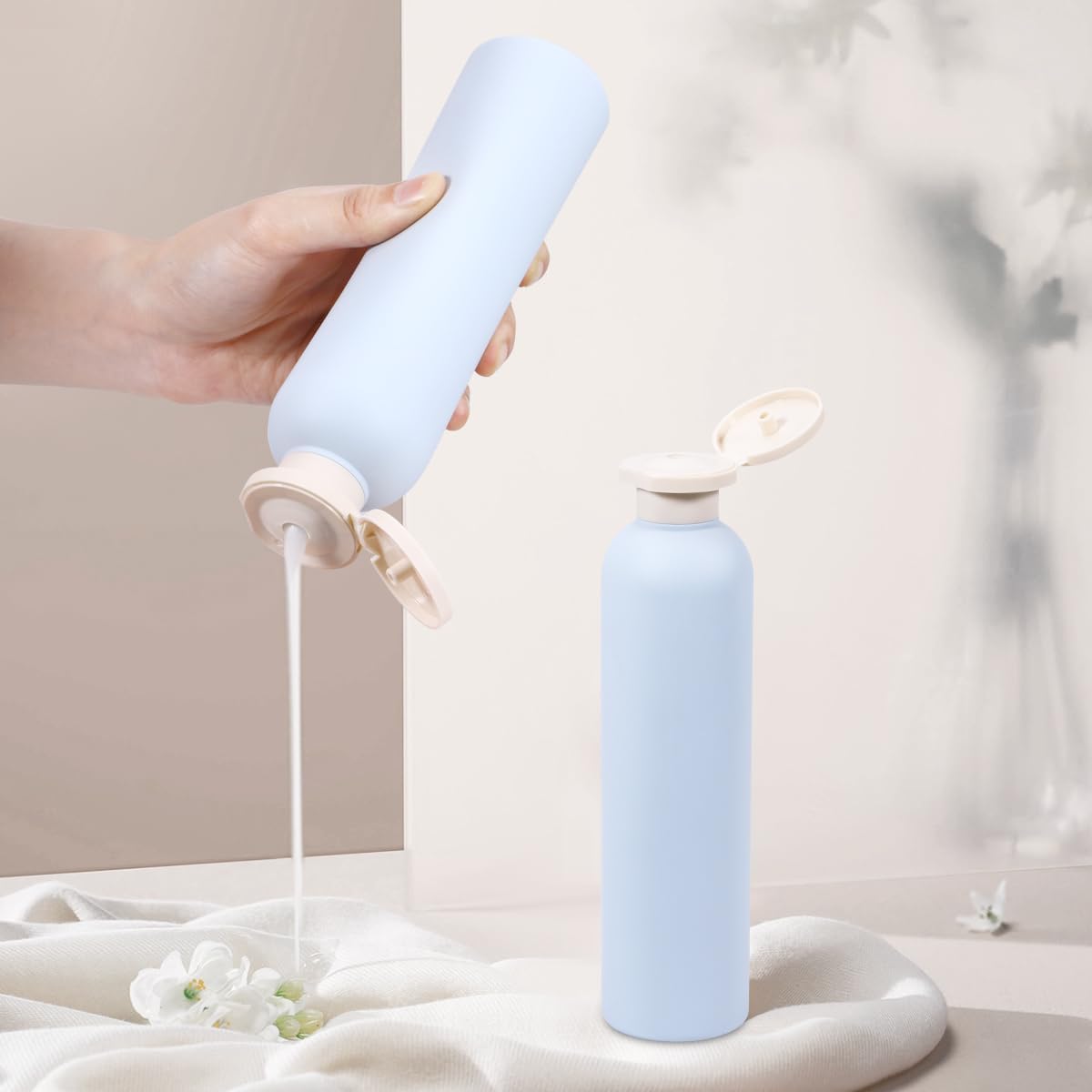 ASEVAT 8.8 oz Plastic Travel Refillable Shampoo Bottles, Empty Squeeze Bottles with Flip Cap, Travel Containers for Shampoo, Conditioner, Lotion, Cream and Liquids (4 Pcs)