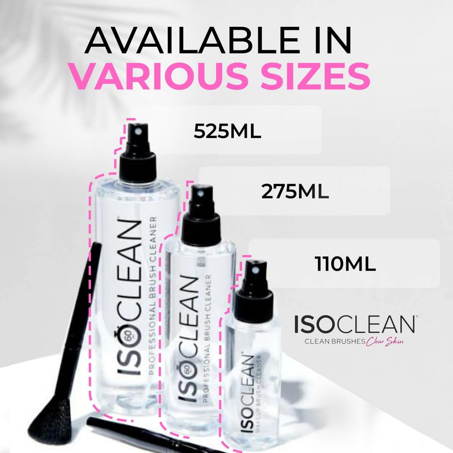 ISOCLEAN Professional Brush Cleaner 9 fl oz - Spray Top Makeup Brush Cleaner for Cosmetic Tools, Cleans Bristles, Scented No-Rinse Formula Dries in 60 Seconds, Vegan, Not Tested on Animals