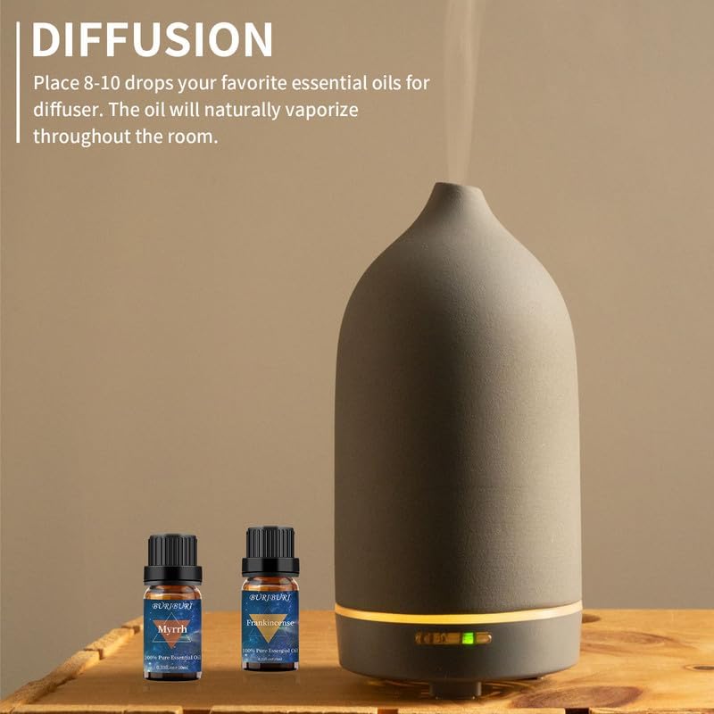 BURIBURI Frankincense Oil and Myrrh Essential Oils Gift Set, 100% Pure, Natural, Organic Aromatherapy Frankincense Fragrance Oils for Diffuser, Massage - 2 x 10ML