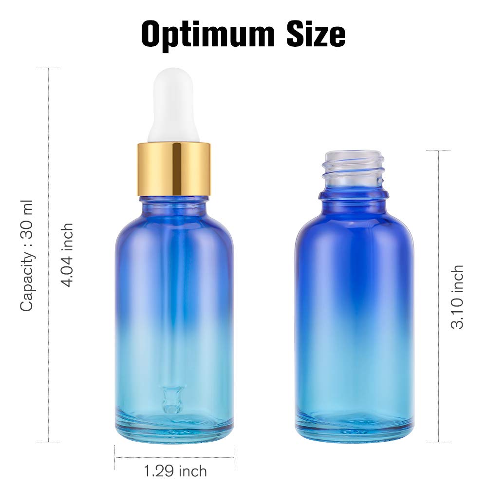 PrettyCare Glass Eye Dropper Bottles 24 Pack, 1oz (30ml) Rainbow Empty Thick Bottles Bulk with Leakproof Goledn Caps - With Labels & Funnels for Storage, Travel, Essential Oils, Cuticle, Tinctures