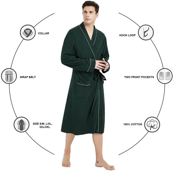 U2SKIIN Mens 100% Cotton Robe Lightweight Knit Bathrobe