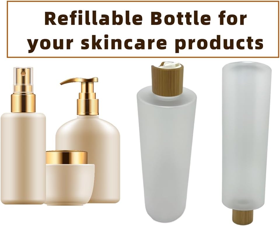 Empty Cosmetic Bottles 16oz/500ml With Bamboo Disc Top Flip Cap for Shampoo Lotion Liquid Soap,Cream,Refilable Squeeze Travel Size Toiletry Bottles Dispenser,Bathroom Accessories