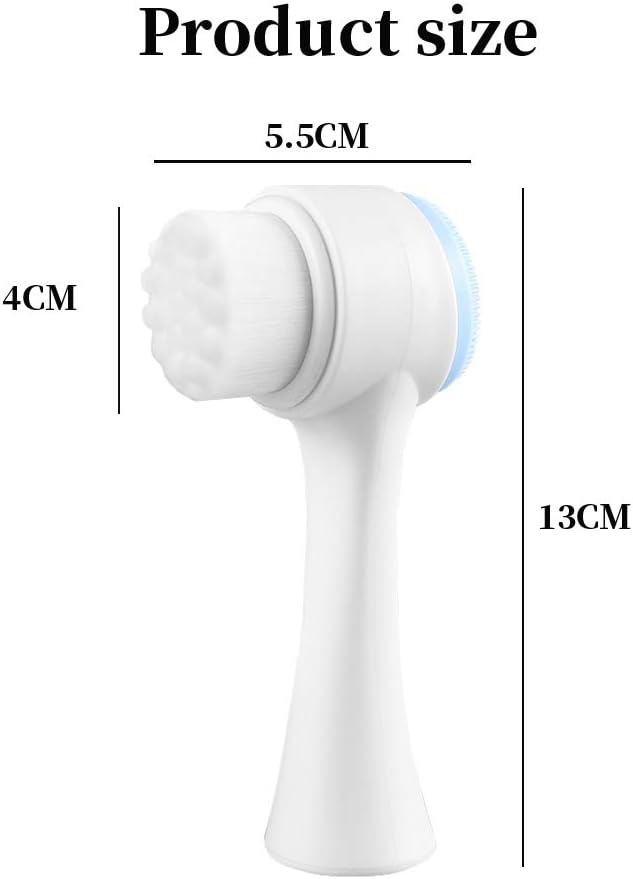 Double Sides Face Brush, 3D Stand Vertical Silicone Facial Wash Brush, 2 in 1 Facial Cleansing Brush Manual Dual-action Face Brush for Acne, Clogged Enlarged Pores Sensitive Delicate, Dry Skins (Blue)
