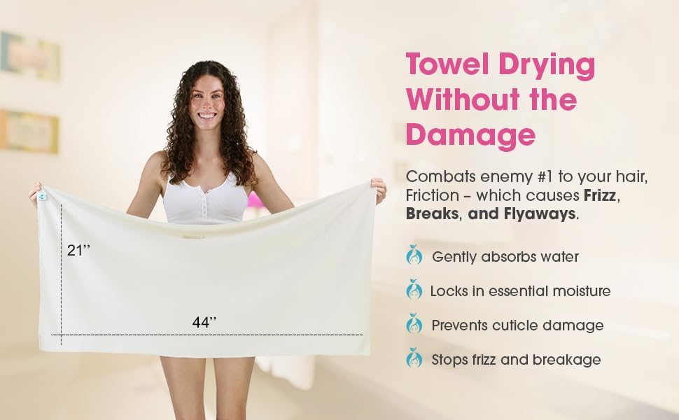 Hair RePear Anti Frizz Premium Cotton Hair Towel Wrap, Wet Hair Towel Wrap for Women, Plop Scrunch Curly, Wavy, Straight Hair, Not Processed, Dyed, or Bleached (Greige, Off White, 21” x 44”)
