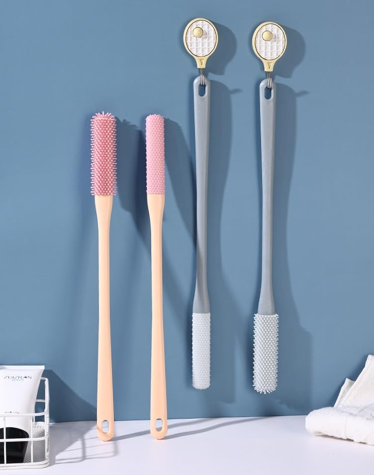 Generic Toe Cleaning Brush 15.7" Foot Scrubber in Shower with Long Handle Silicone Foot Brush Soft Skin Exfoliation Lotion Applicator Foot for Seniors,Elderly, Men and Women 2Pack Grey