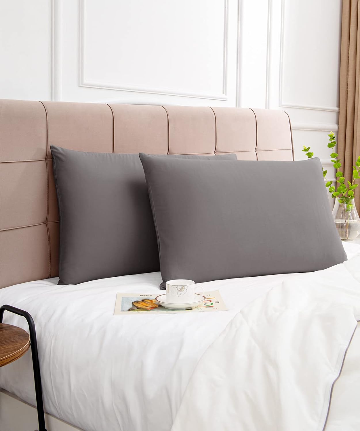 Warmstar Cotton Pillow Cases King Size Set of 2, 600 Thread Count Pillowcases 20x36 Inches, Soft Long Staple Cotton Pillowcases Breathable with Envelope Closure,Dark Grey