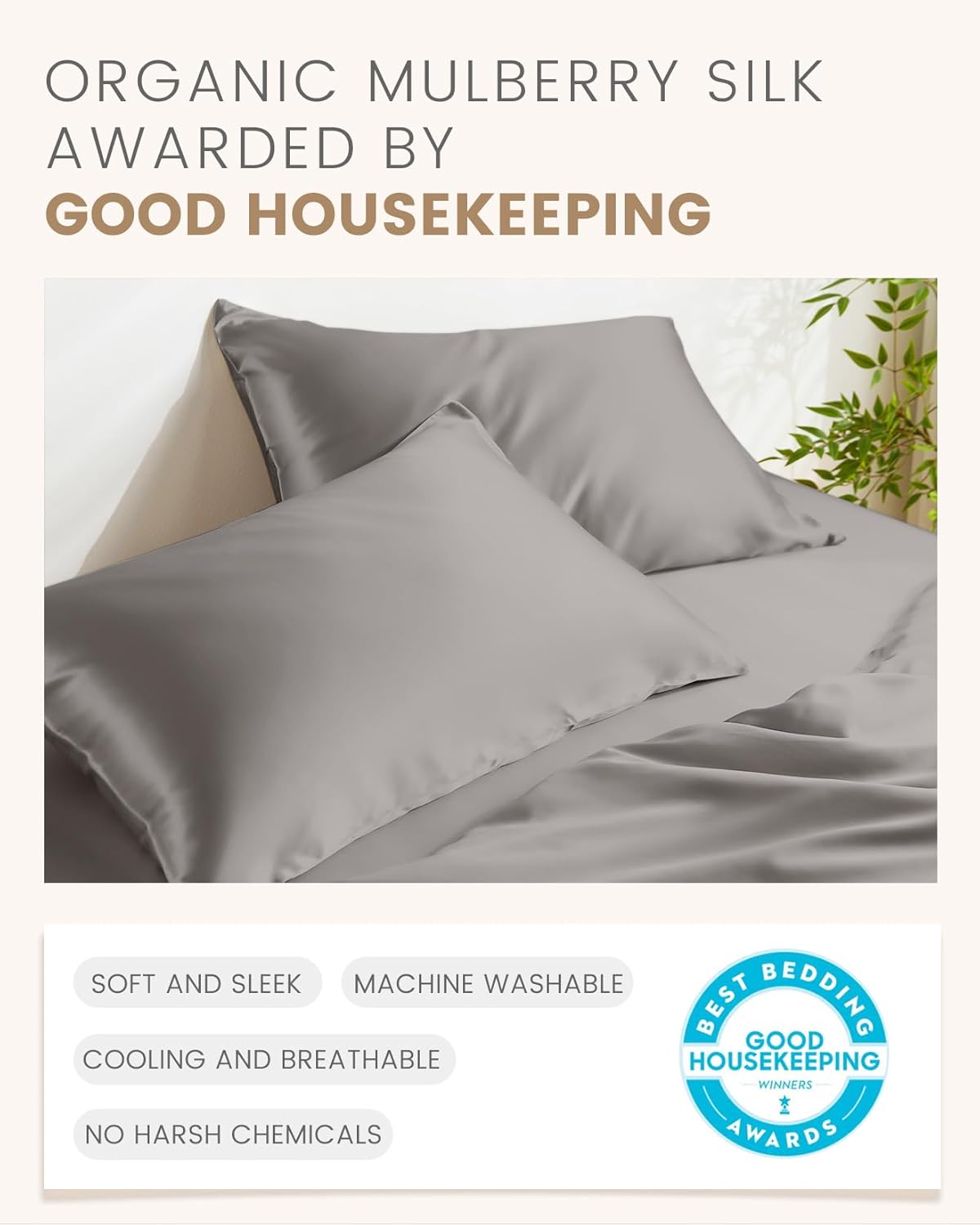 THXSILK 100% Natural Mulberry Silk Pillowcase for Hair and Skin, Silk Body Pillowcase with Hidden Zipper, Ultra-Soft Breathable Smooth Both Sided Silk Pillow Cover, Body Size 20"x54", Grey