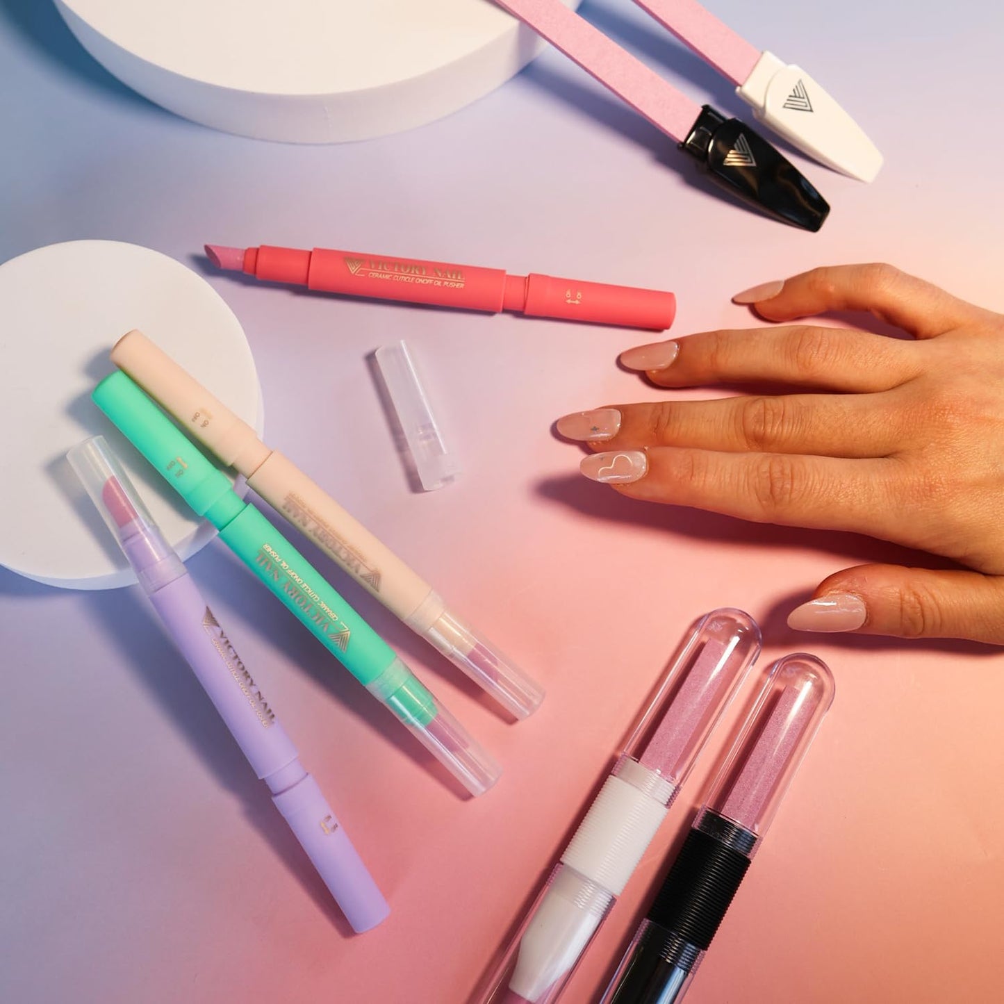 1PCS Ceramic Cuticle On/Off Oil Pusher Cuticle Pusher (Ivory)