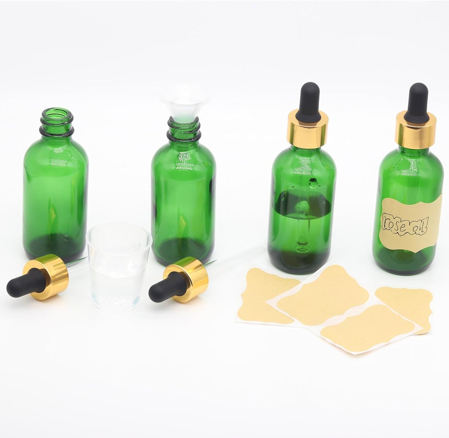 4 pack,green glass dropper bottles 2 oz,60 ml dark empty tincture bottles with dropper,alcohol,hair oil bottle,eye,small,droppers for oils,medicine,pipette,drip drop,travel,perfume,essentia