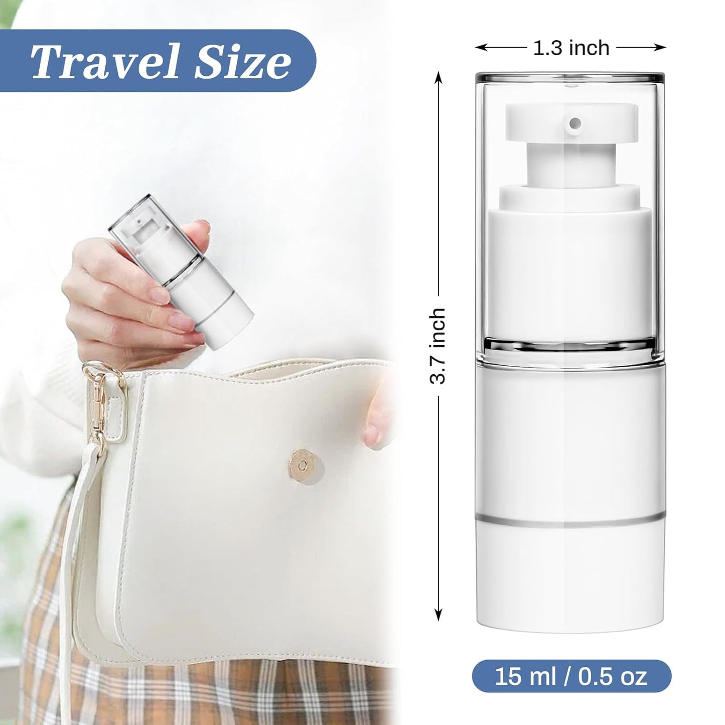 TUZAZO 6 Pack 0.5 Oz/15 ML Airless Pump Bottles, Clear Plastic Travel Size Pump Bottles, Refillable Vacuum Cosmetic Containers Lotion Dispenser for Foundation, Cream, Shampoo