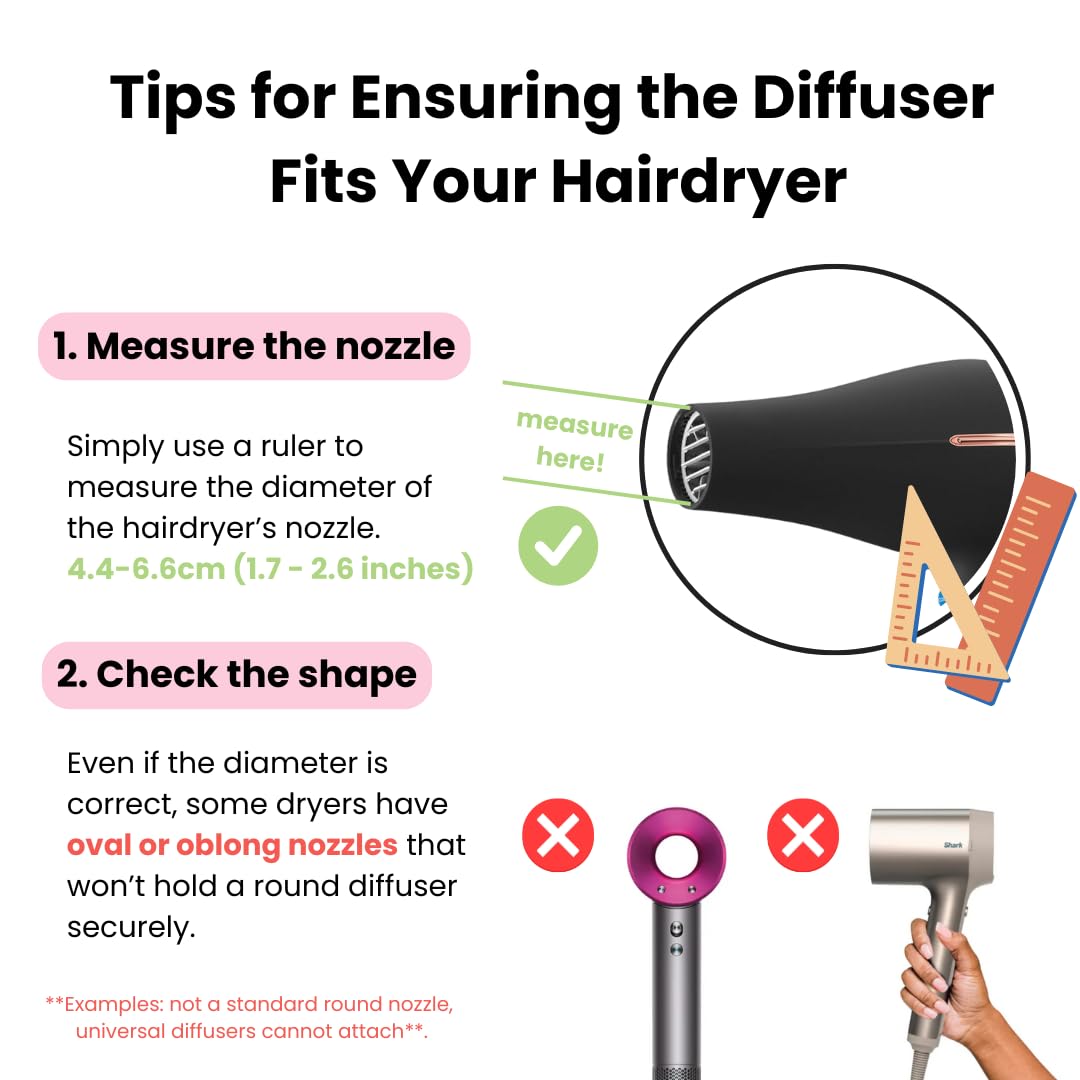 Universal Hair Diffuser “Super Sturdy” 1.7 Inch to 2.6 Inch for Natural Curly and Wavy Hair, Hair Dryer Attachment (Rose Gold)