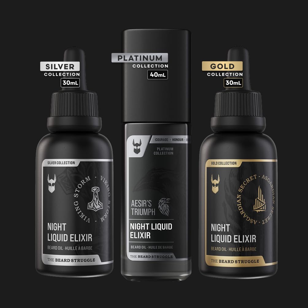 The Beard Struggle Night Liquid Elixir Beard Oil - Platinum Collection - Vanir's Wisdom (1 Fl oz) - Beard Oil for Men - Natural Blend for Softens, Moisturizing, & Healthier Beard Growth