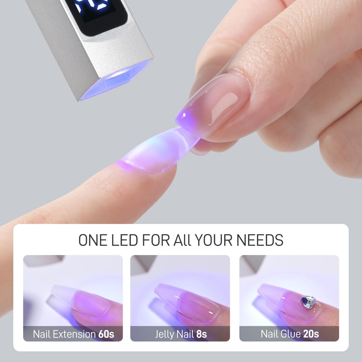 GAOY Cordless UV Light for Gel Nails, Handheld Nail Lamp, Portable Cordless Rechargeable Fast Curing, Matte Silver