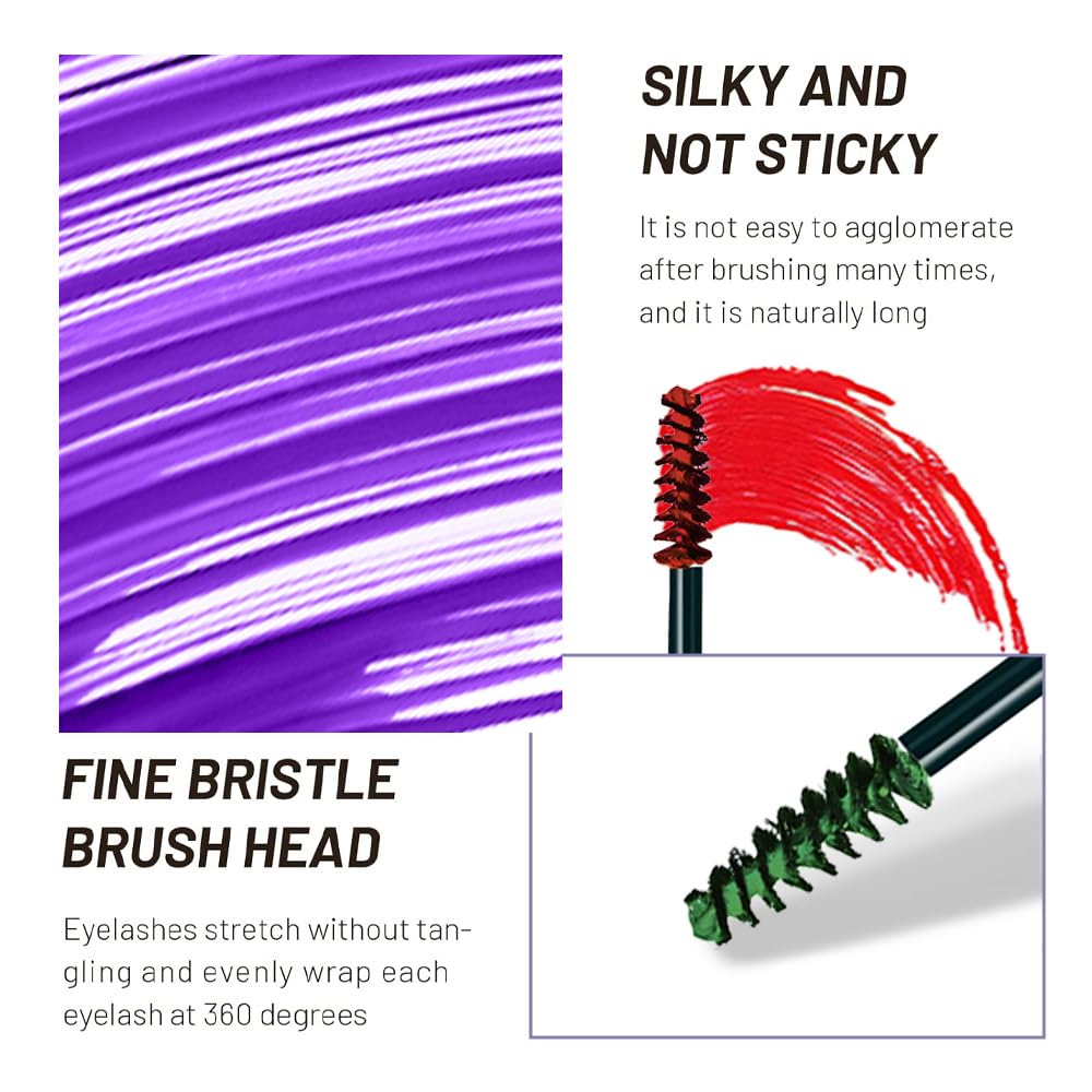 Colored Mascara for Eyelashes, Voluminous Colorful Mascara Set, Pink Purple Blue Green Red Teal Lash Pack - Lengthening, Defining, Curling, Multiplying Formula, Cruelty-Free & Waterproof