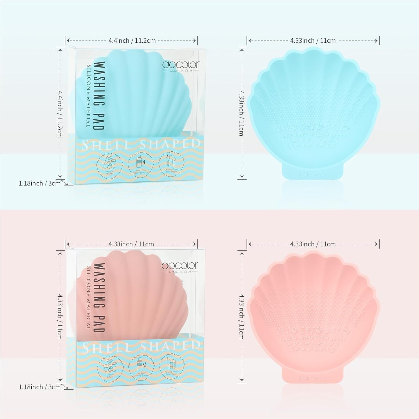Docolor Silicone Makeup Brush Cleaner Mat Shell shape make up brush cleaner pad Big Size, Makeup Brush Cleaning Mat, Brushes Cleaning Tool, Portable Washing Tool for Makeup Cosmetic Brushes