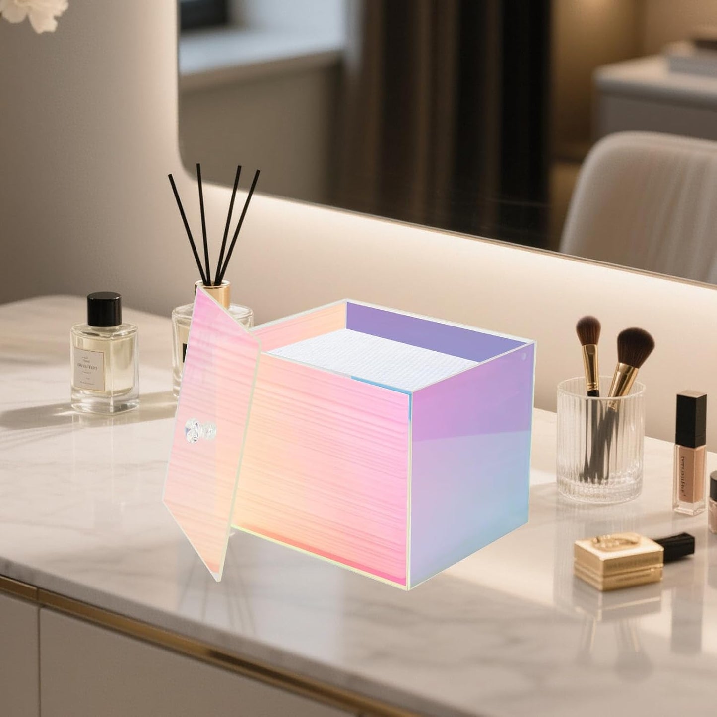 Face Towel Box, Acrylic Facial Disposable Towelettes Holder Container for XL Face Towels and Protects from Dust, Rainbow