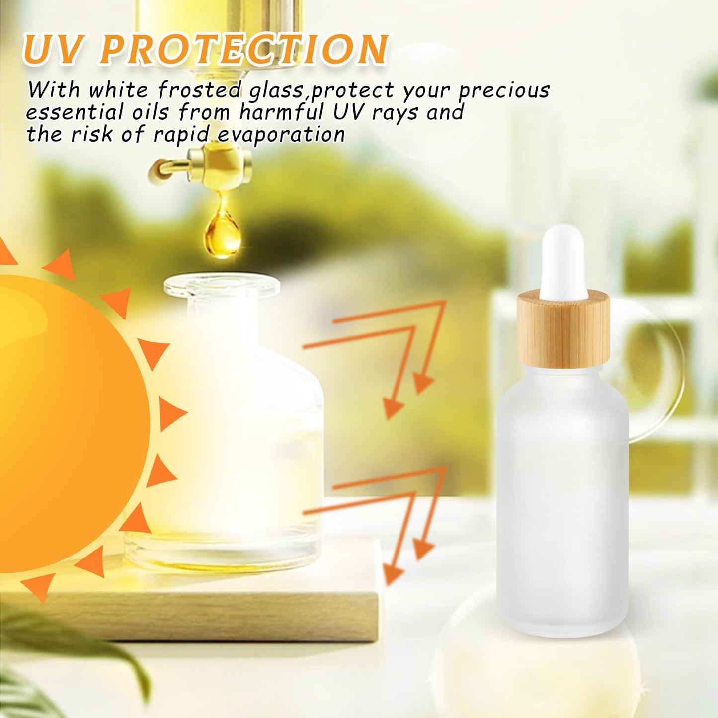 24 Pack 1 oz Frosted Glass Dropper Bottle,Empty Round Boston Travel Bottles With Eye Droppers,Natural Bamboo Dropper Cap for Essential Oils, Tinctures & Perfume,Facial Serums,Massage Oils