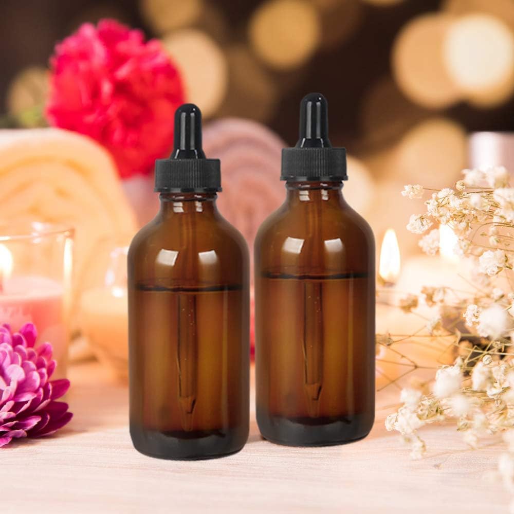 CycleMore 16 Pack (120 ml) 4 oz Amber Glass Boston Bottles with Glass Eye Droppers, Dropper Bottles for Essential Oils & Lab Chemicals & More Liquids Ideal for Mom & Friends