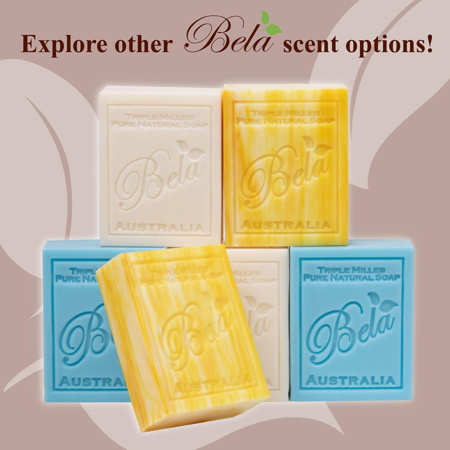 BELA Spearmint and Bran Soap 3.3 OZ (Pack of 6)- French Triple Milled Bar Soap with Organic Shea Butter, Hand, Face and Body Wash Bar, Made in Australia