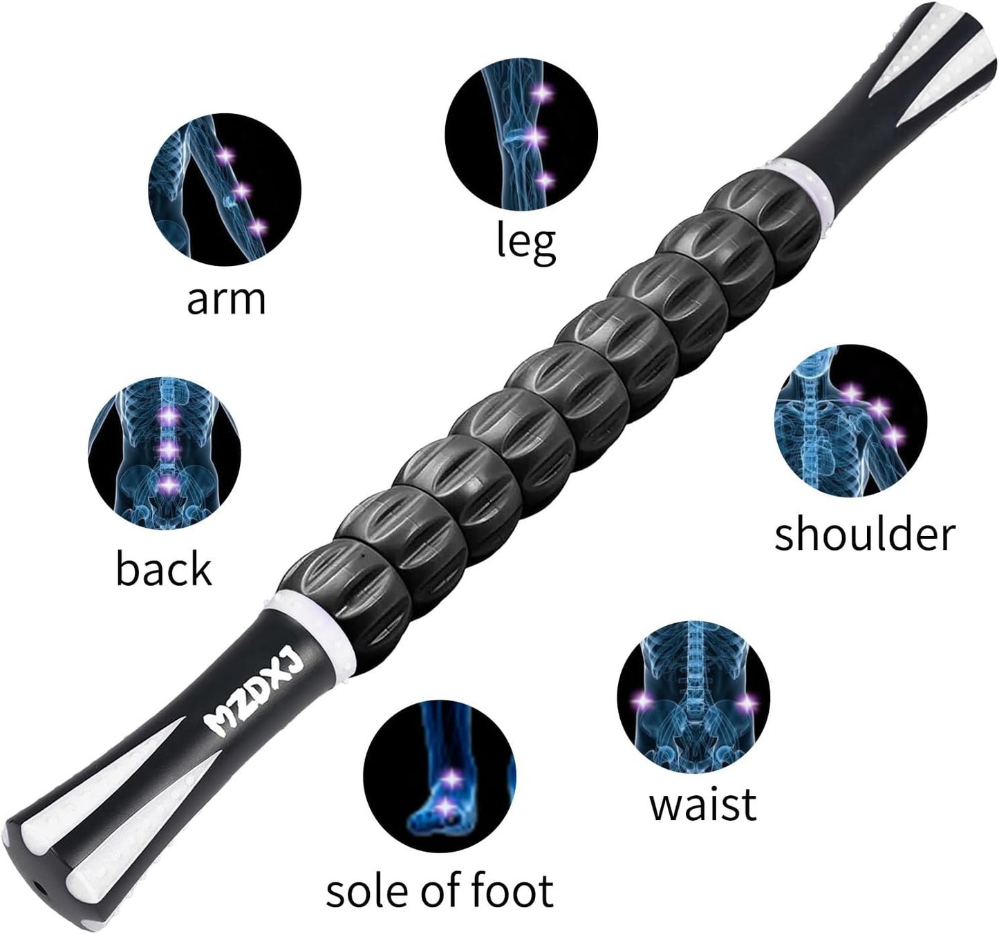 Muscle Roller Stick for Athletes - Deep Tissue Fascia Blaster & Roller Massager for Myofascial Pain Relief - Handheld Physical Therapy & Recovery Tool(White black-18 inch)