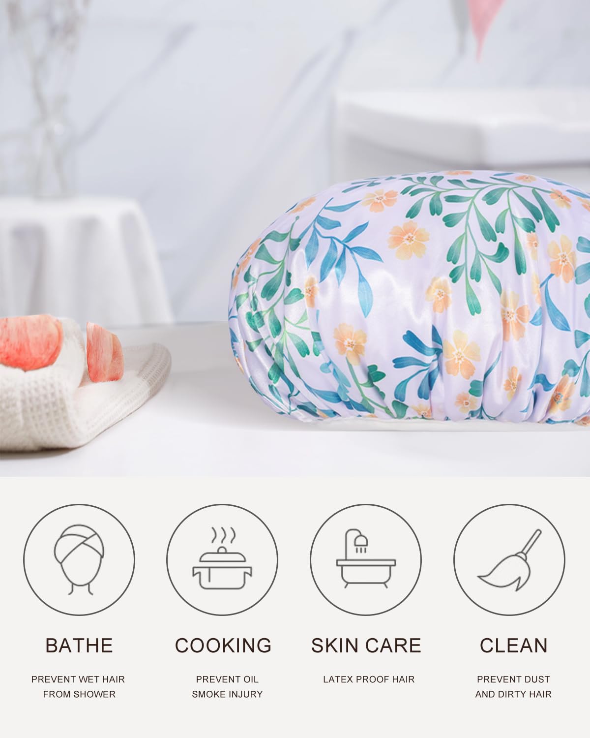 Shower Cap, Terry lined Reusable shower caps, Large Shower Cap for Women, Waterproof Hair cap Triple Layer Shower Caps for Long Thick Hair