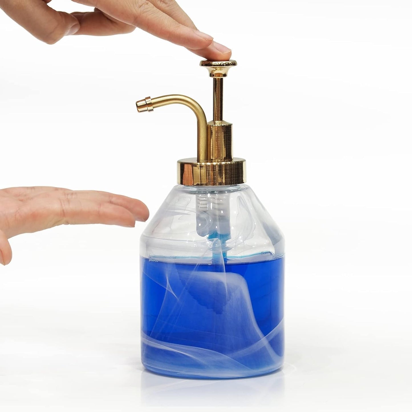 Thick Glass Soap Dispenser for Bathroom,Hand-Blown Unique 3D Smog Glass Soap Bottle&Gold Smooth Action Pump,Luxury Vintage Kitchen Lotion Dispenser for Liquid Dish Soap Syrup-12.7oz,Giftable