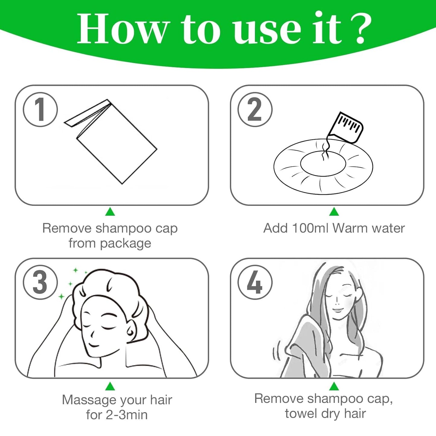 Shampoo Caps No Rinse Waterless Hair Washing Shower Caps 12 Packs for Elderly, Women, Hospital, Camping