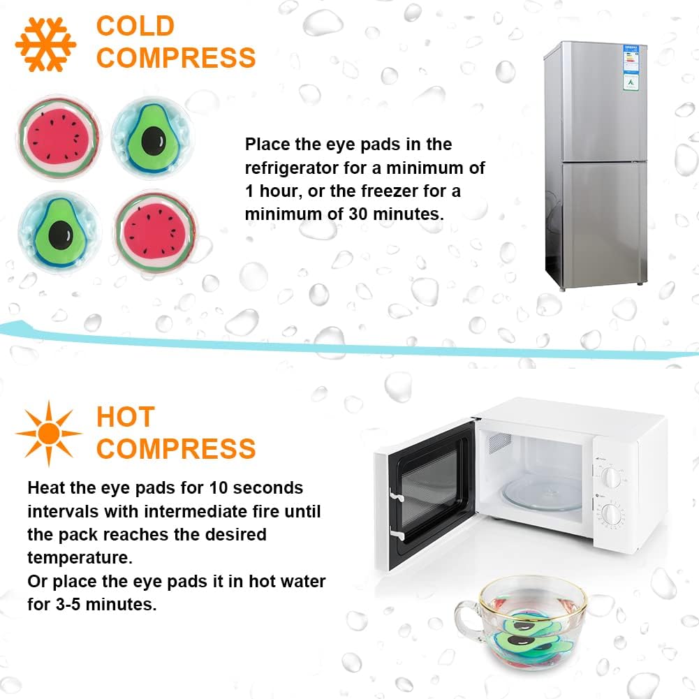 Hot and Cold Eye Pads, Reusable Eye Patches - Soothing, Revitalizing, Puffiness, Refresh, Relieves Stress, Relax, Relieves Puffiness and Tension(2 Watermelons + 2 Avocados)