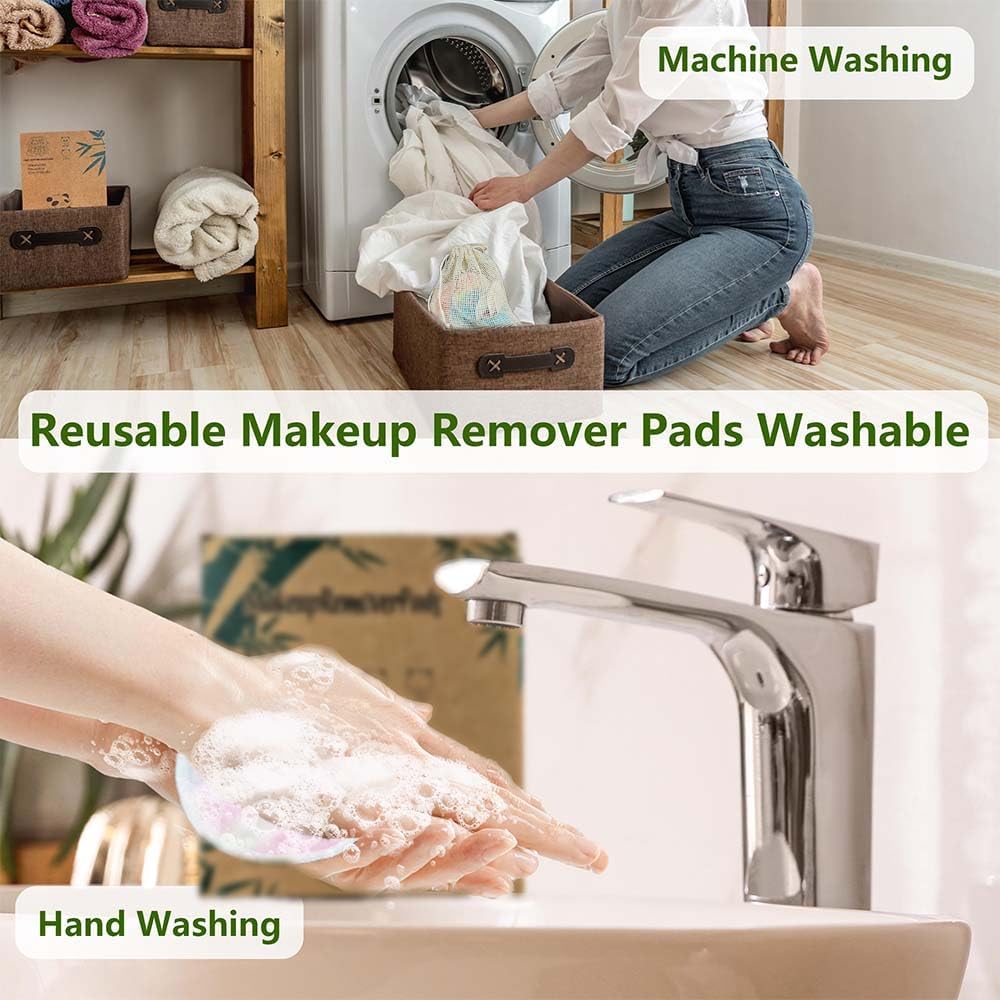 28 Pack Reusable Makeup Remover Face Pads with Laundry Bag Washable Soft and Comfortable Cleaning Face Skin,Washable Bamboo Cotton Rounds Colorful
