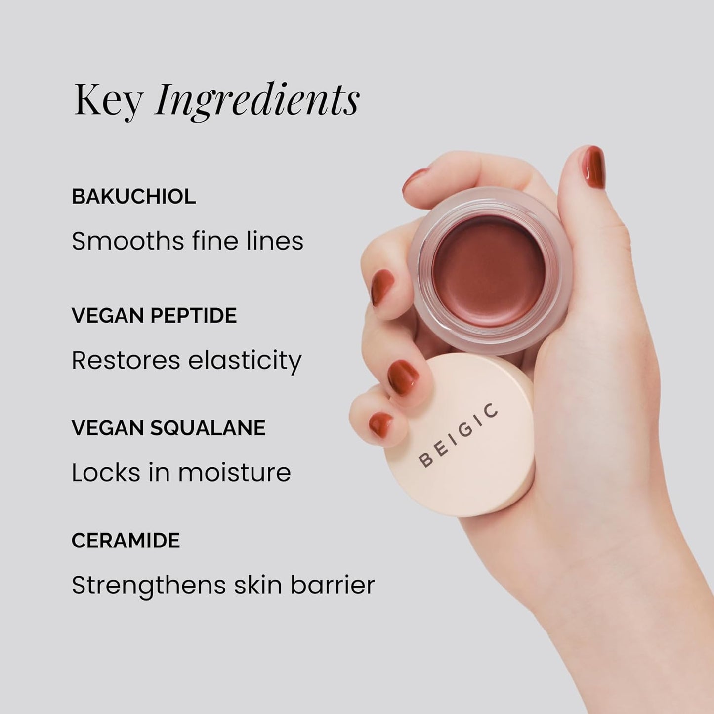 BEIGIC Flush Lip & Cheek Balm - Vegan Buildable & Blendable Multiuse Balm | Natural Flush & Glow | Glowy Blush for Cheeks | Dewy Korean Make Up Cream Blush | 02 Appeal - Mauve Plum, 0.14 fl.oz