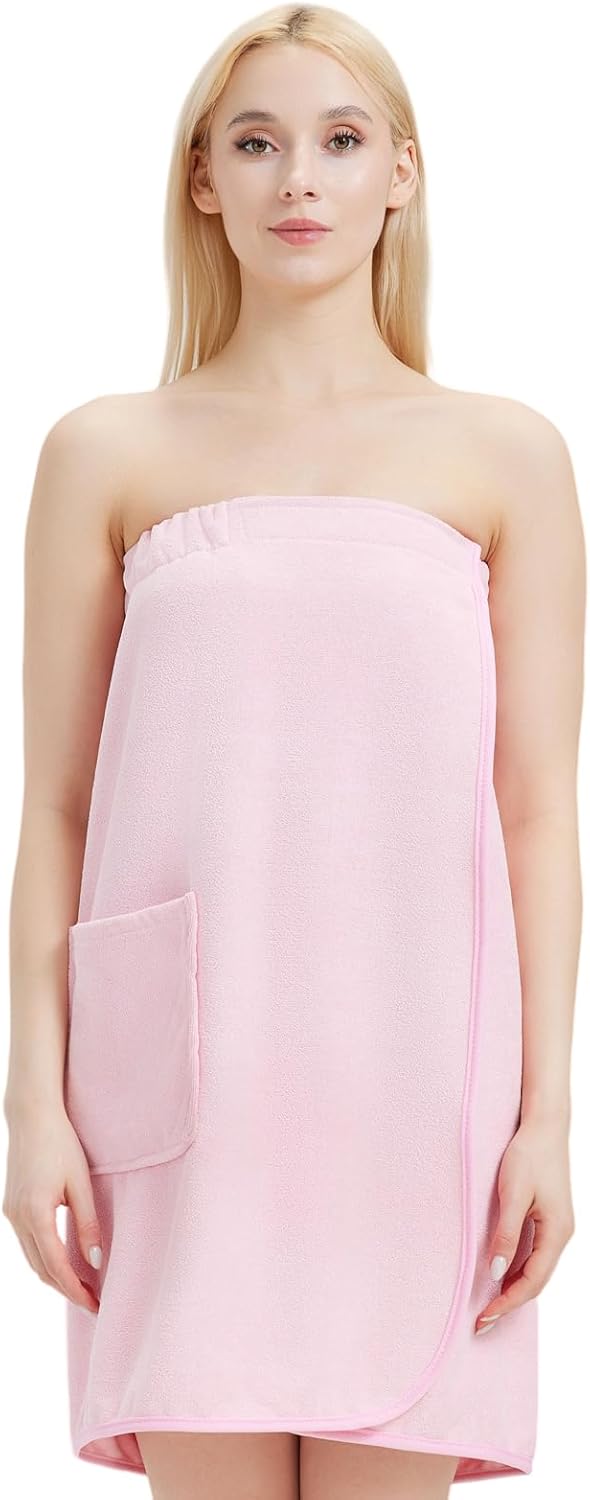 Womens Bath Body Wrap Towel Lightweight Shower Spa Wrap Robe Adjustable Closure Bathrobe