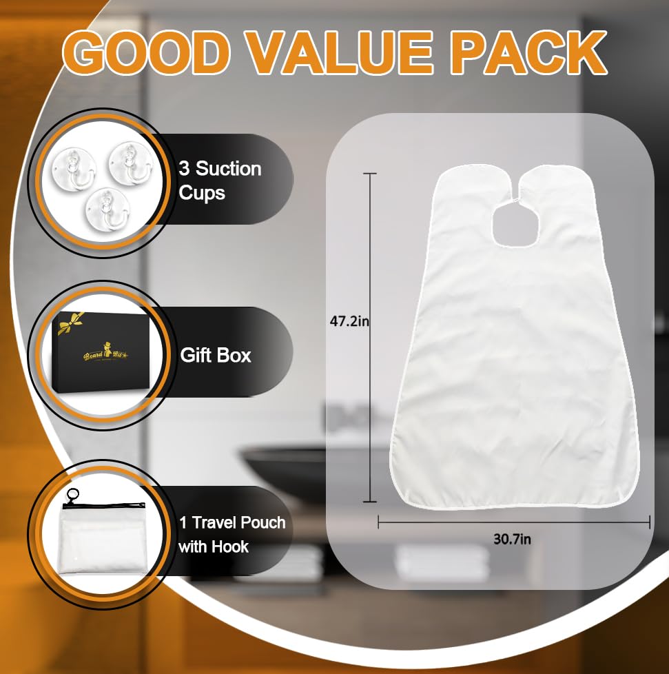 Gifts for Men, Beard Bib Apron, Large Beard Shaving Apron Cape with Suction Cups and Packing Pouch, Gifts for Dad Husband Boyfriend, Stocking Stuffers Christmas Gifts Father Day's Gift Birthday Gift