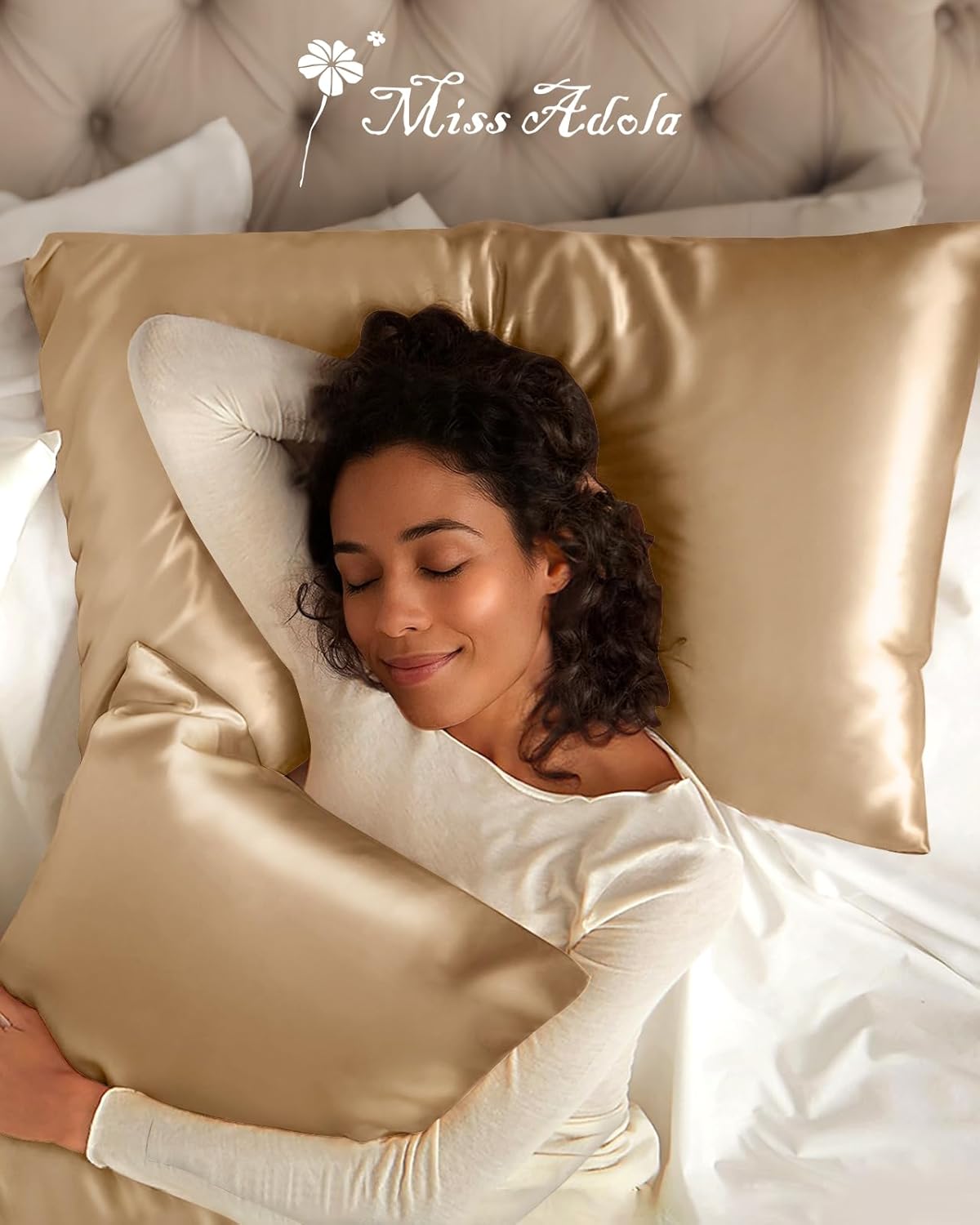 Silk Pillowcase 2 Pack - Pillow Cases Queen Set of 2 Size 20" x 30" for Hair and Skin Smooth Soft Breathable with Hidden Zipper Cooling Pillow Covers for Women, Champagne