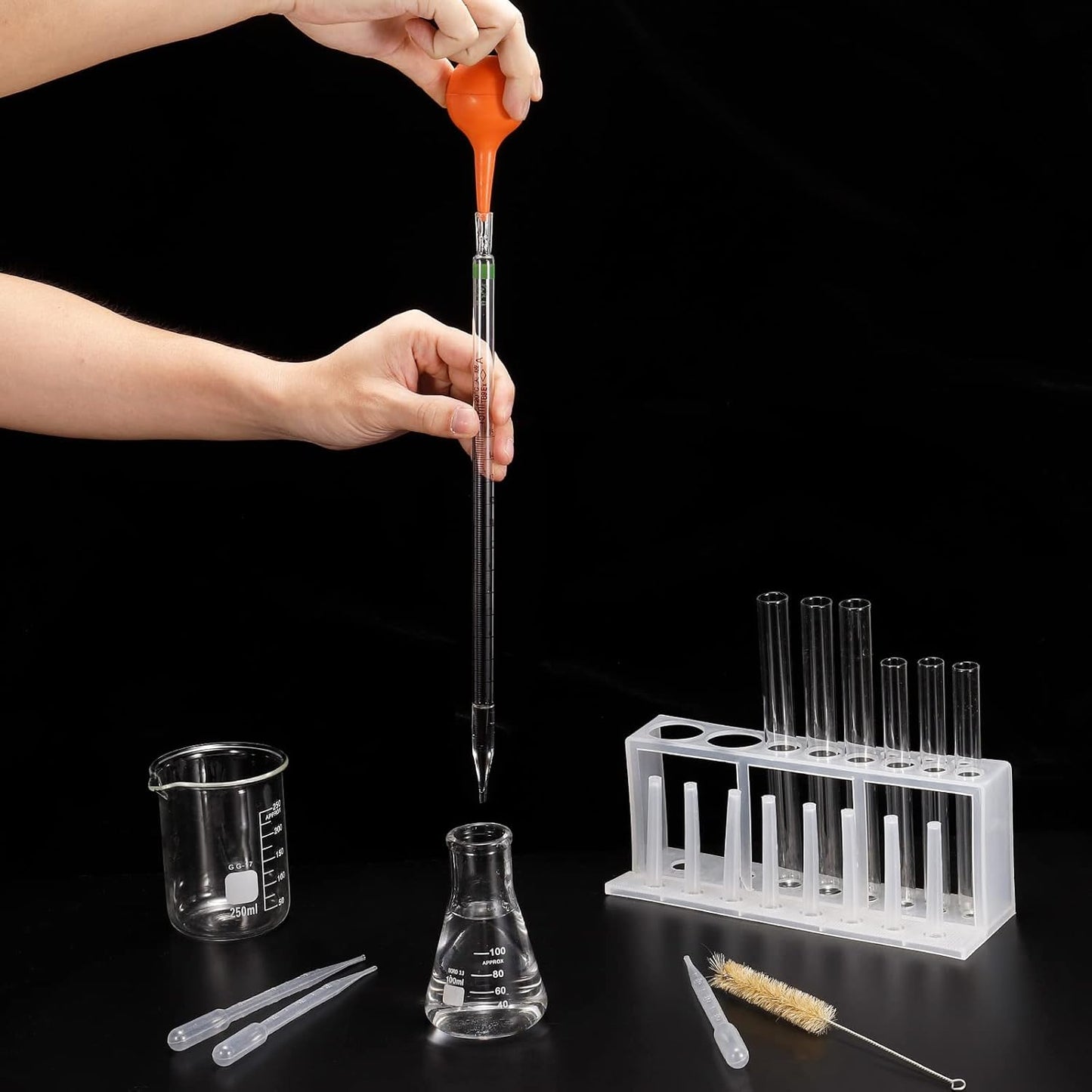 PATIKIL Graduated Dropper Pipettes Kit, 1 Set 50ml Borosilicate Glass Pipette with Rubber Squeeze Bulb for Transfer Liquid for Lab, Chemistry, Clear