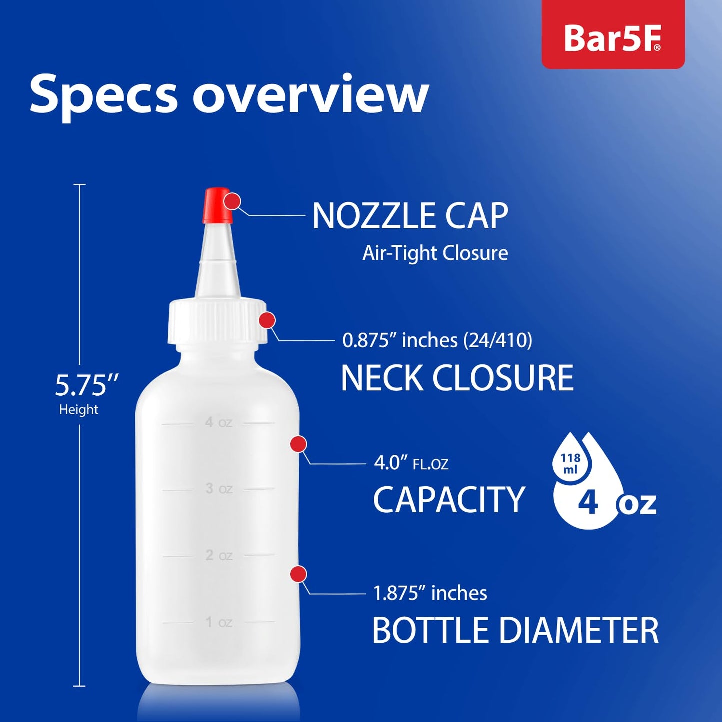 Bar5F 10-Pack Soft Squeeze Hair Applicator Bottle for Hair Treatment, Scalp Oil, Root, Color, 4 Ounce Translucent with Measuring Scale and Cap, BPA Free | Set of Bulk