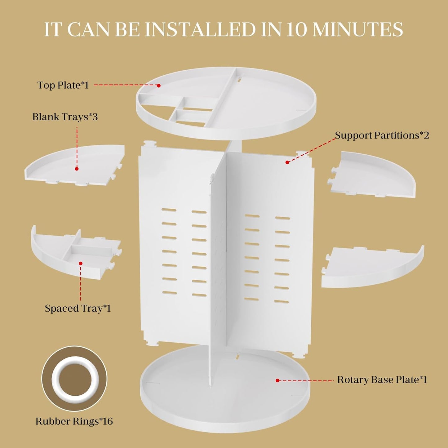 Makeup Organizer 360 rotating, Adjustable Skincare Organizers with Brush Holder, Cosmetics Display Cases for Vanity Bathroom Countertop Large Capacity Carousel Make up Caddy Shelf (White)